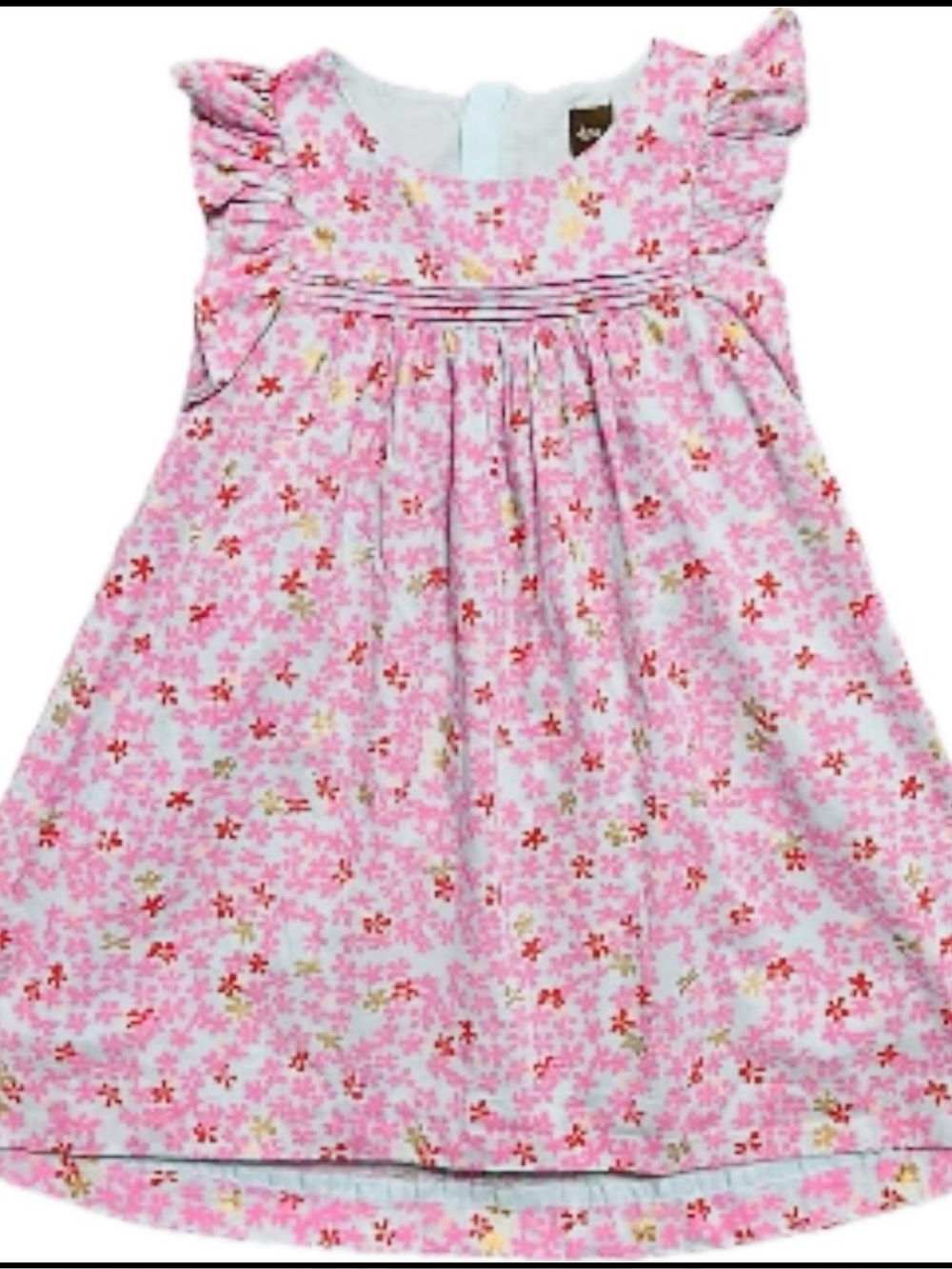 TEA COLLECTION Girls Ditsy Floral Dress in pink/aqua, like new sz 10